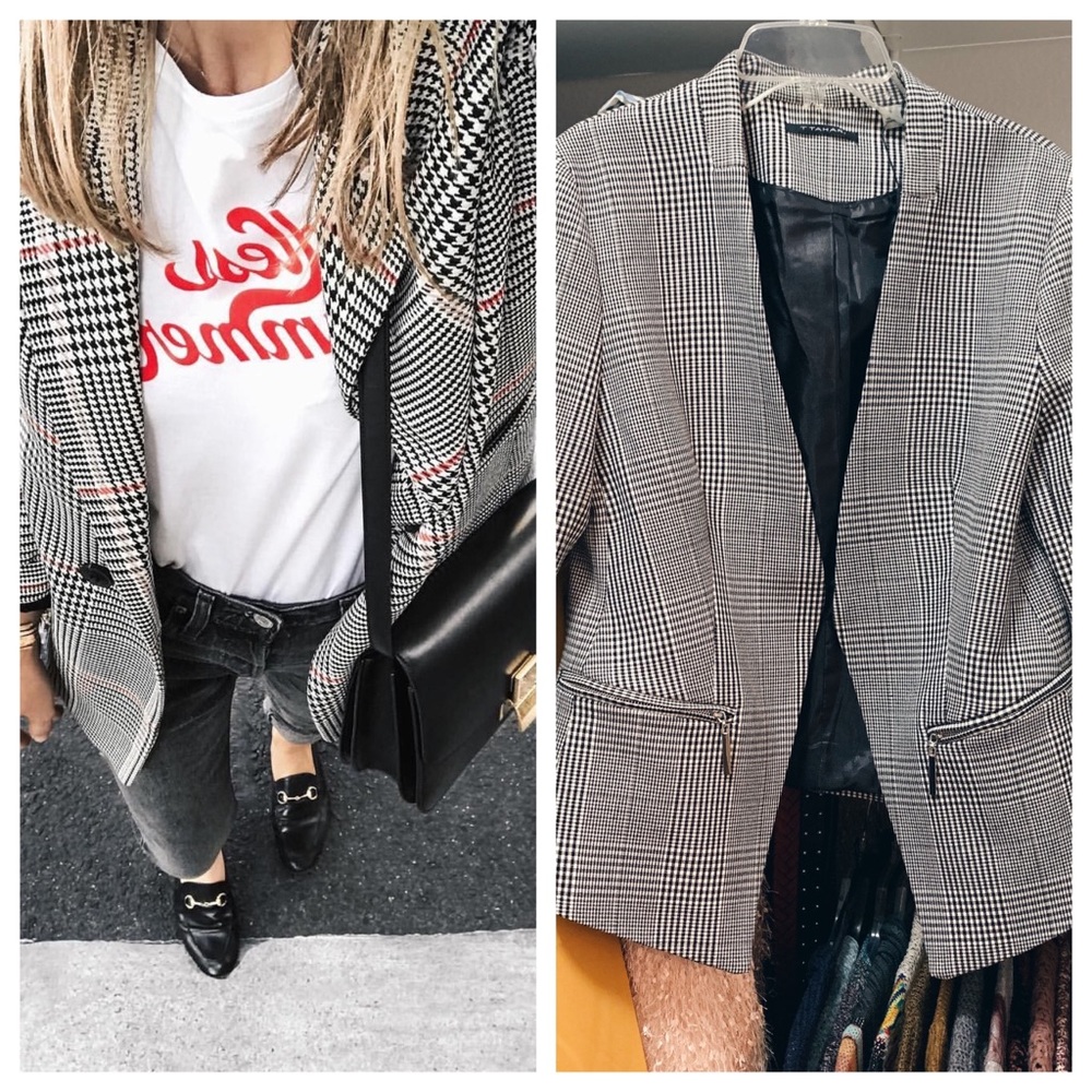 NWT T Tahari Gray Plaid Blazer